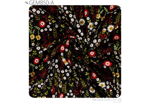 Floral Wedding Dress Embroidered Fabric by the yard Sewing DIY Crafting Indian Embroidery Costumes Dolls Cushion Covers Table Runner Blouses Blazer